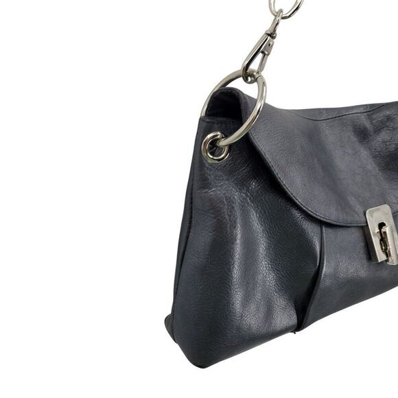 Kate Landry Metallic Gun Metal Leather Shoulder‎ Bag Chain Strap Baguette Baddie - Picture 8 of 12